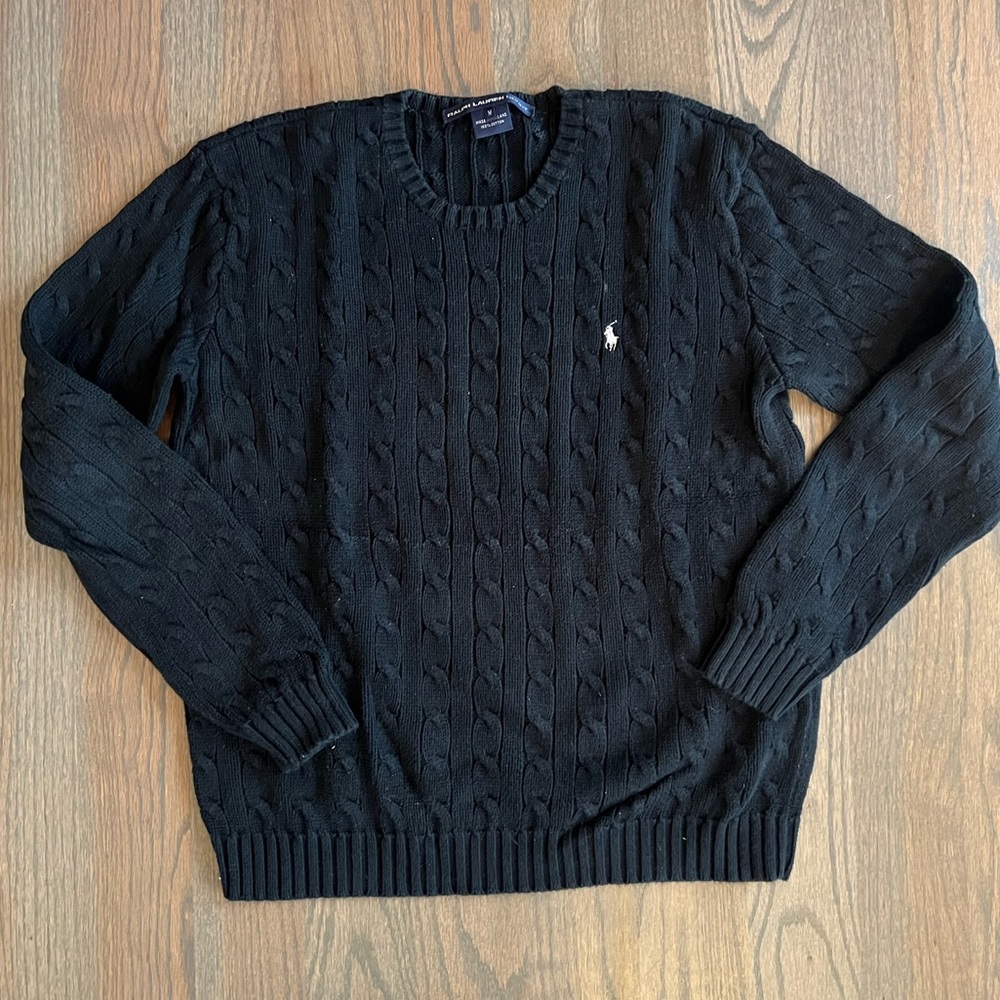Ralph Lauren Black Crewneck Cable Knit Sweater
